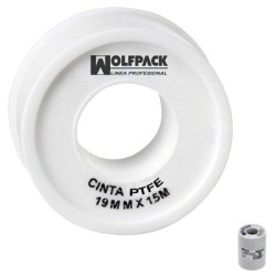 Cinta teflón PTFE WOLFPACK 19 mm. x 50 m. Grueso. (Paquete de 5 Rollos)