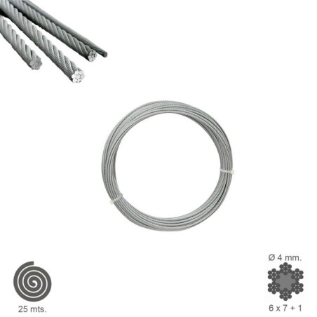 Cable Galvanizado 4 mm. (Rollo 25 Metros) No Elevación