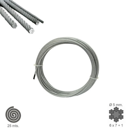 Cable Galvanizado 5 mm. (Rollo 25 Metros) No Elevación
