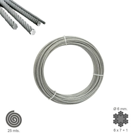 Cable Galvanizado 6 mm. (Rollo 25 Metros) No Elevación