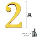 Numero Latón "2" 10 cm. con Tornillería Oculta (Blíster 1 Pieza)