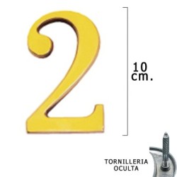 Numero Latón "2" 10 cm. con Tornillería Oculta (Blíster 1 Pieza)
