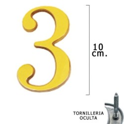 Numero Latón "3" 10 cm. con Tornillería Oculta (Blíster 1 Pieza)