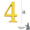 Numero Latón "4" 10 cm. con Tornillería Oculta (Blíster 1 Pieza)
