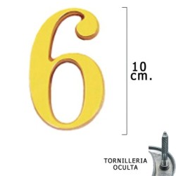 Numero Latón "6" 10 cm. con Tornillería Oculta (Blíster 1 Pieza)