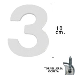 Numero Metal "3" Plateado Mate 10 cm. con Tornillería Oculta (Blíster 1 Pieza)