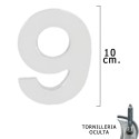 Numero Metal "9" Plateado Mate 10 cm. con Tornillería Oculta (Blíster 1 Pieza)