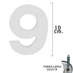Numero Metal "9" Plateado Mate 10 cm. con Tornillería Oculta (Blíster 1 Pieza)