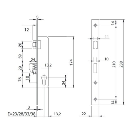 Cerradura Iseo 741540-28 mm. Frontal Cromo Resbalón