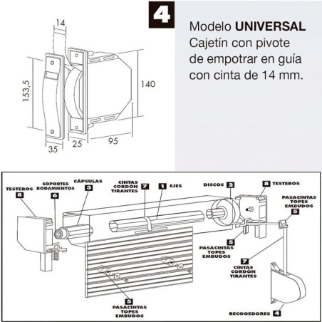 Recogedor Persiana Mini 6 Metros Embutir Cinta 14 mm.