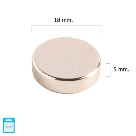 Imán WOLFPACK Neodimio Redondo Diámetro 18x5 mm. (Blíster 1 Pieza)