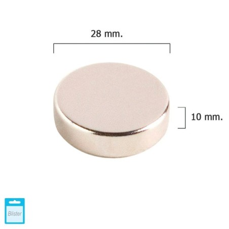 Imán WOLFPACK Neodimio Redondo Diámetro 28x10 mm. (Blíster 1 Pieza)