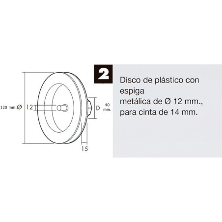 Disco Persiana Plástico Espiga Metálica 120x40 mm. Cinta 14 mm.