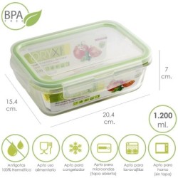 Recipiente Hermético Cristal Rectangular 1200 ml. 20.4 x 15.4 x 7 (alt) cm.