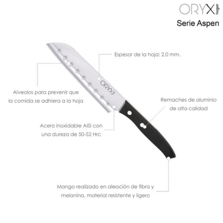 Cuchillo Aspen Santoku Hoja Acero Inoxidable 17 cm. Negro