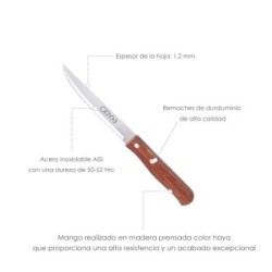 Cuchillo Montana Multiusos Hoja Sierra Acero Inoxidable 11 cm. Mango Madera (Blíster 3 piezas)