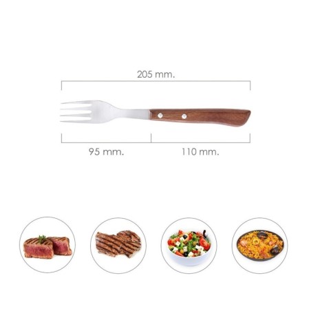 Tenedor Montana Chuletero Acero Inoxidable 9 cm. Mango Madera (Blíster 3 Piezas)