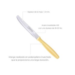 Cuchillo Mesa Etna Hoja Sierra Acero Inoxidable 10 cm. Amarillo (Blíster 6 piezas)