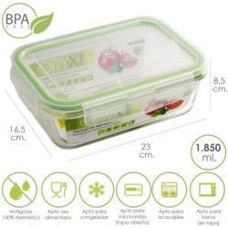 Recipiente Hermético Cristal Rectangular 1850 ml. 23 x 16.5 x 8.5 (alt) cm.