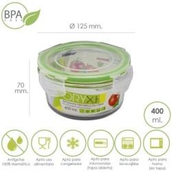 Recipiente Hermético Cristal Redondo 400 ml. Diámetro 125 x 7 (alt) cm.