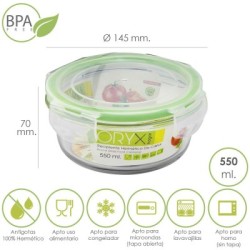 Recipiente Hermético Cristal Redondo 550 ml. Diámetro 145 x 7 (alt) cm.