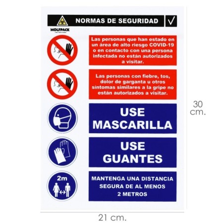 Cartel Combinado Aviso Normas Seguridad 30x21cm.