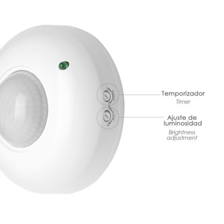 Detector De Movimiento Por Infrarrojos Con Sensor Crepuscular 360º. Ajustable