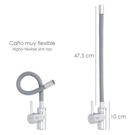 Grifo Monomando Fregadero Flexible Caño Alto, Grifo De Cocina Flexible Caño Alto. Cartucho cerámico Diámetro 35 mm.