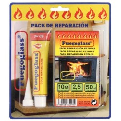 Kit Reparación Estufas/Chimeneas, Cola Refractaria y Cordón Fibra Vidrio 10 mm. x 2,5 m.