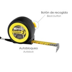 Flexómetro Sistema Autolock Con Freno Automático Longitud 3 Metros Ancho Cinta 16 mm. Magnético. Cinta Métrica Freno Automático