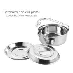 Fiambrera Metálica De Acero Inoxidable Con 2 Platos Diámetro 16 cm. Lunch Box, Fiambrera Metálica, Porta Alimentos Metálico,