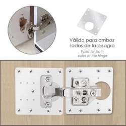 Placas de Reparación Bisagras Cazoleta 9x9 cm. 1 piezas. Placa Repara Puertas, Placa Reparación Bisagras Mueble