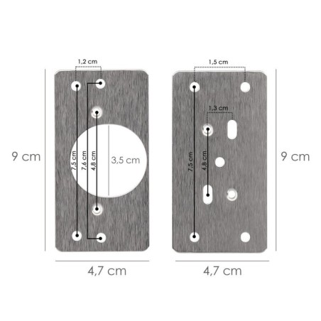 Placas de Reparación Bisagras Cazoleta 4,7x9 cm. 2 piezas. Placa Repara Puertas, Placa Reparación Bisagras Mueble