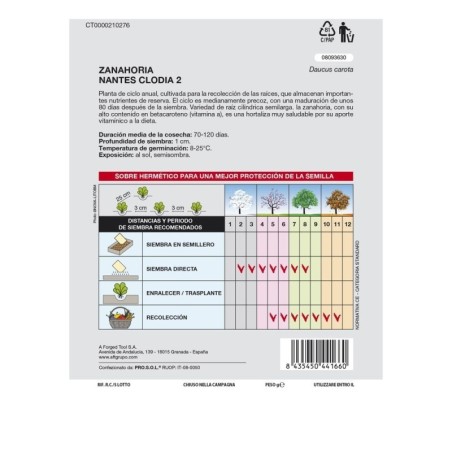 Semillas Zanahoria Nantes Temprana (7 Gramos). Semillas Verduras, Horticultura, Hortícola, Semillas Huerto.