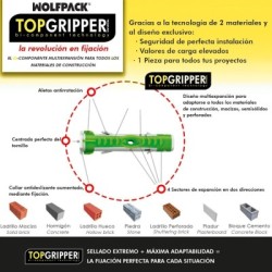 Blíster Tacos Topgripper Bimaterial Con Tornillos Diámetro 8 mm. 20 Piezas Taco Anclaje Universal, Taco Hormigón, Taco Pladur