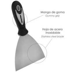 Espátula Acero Inoxidable Ancho 80 mm. Con Mango de Goma Ergonómico, Espátula Pintor, Espátula Masilla, Paletina, Paleta Rascar