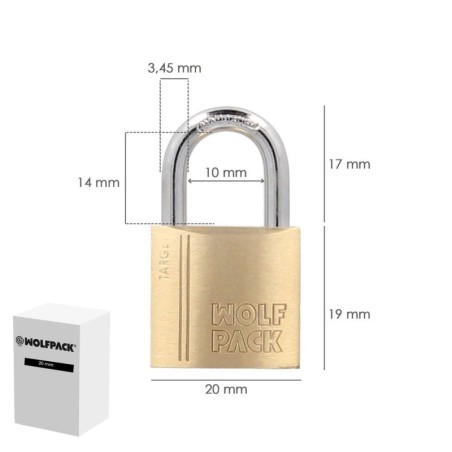 Candado Latón Arco Normal 20 mm. Serie Target. Arco Endurecido. Candado Maletas, Candado Taquillas, Candado Puertas
