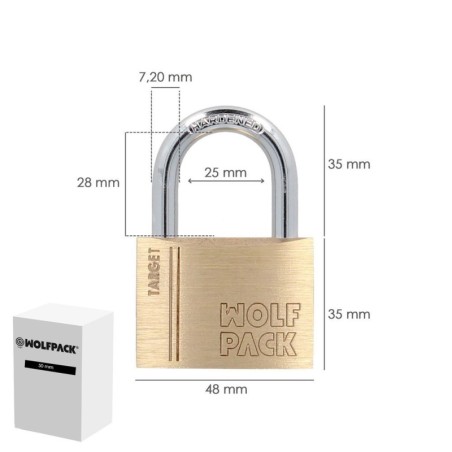 Candado Latón Arco Normal 50 mm. Serie Target. Arco Endurecido. Candado Maletas, Candado Taquillas, Candado Puertas