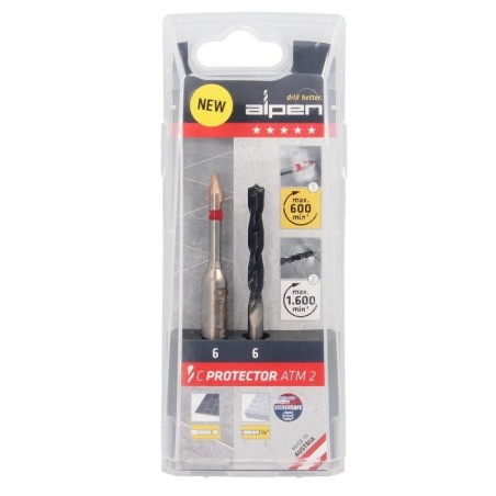 Broca Alpen Materiales Porcelánicos Muy Duros Diámetro 6 mm. Kit 2 brocas. Sin Refrigeración,