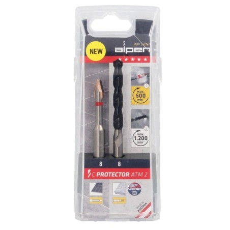 Broca Alpen Materiales Porcelánicos Muy Duros Diámetro 8 mm. Kit 2 brocas. Sin Refrigeración,