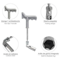 Llave Bujías Articulada 21 mm. Con Mango T