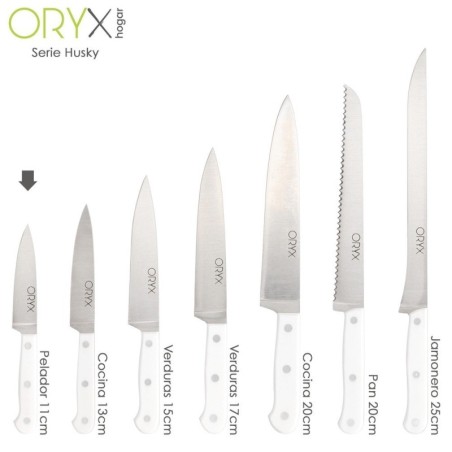Cuchillo Husky Pelador 11 cm. Hoja Acero Inoxidable, Cuchillo Verduras, Cuchillo Cortar Verduras Mango Ergonómico Blanco