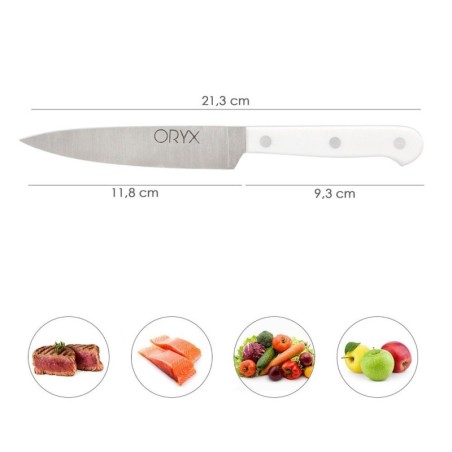 Cuchillo Husky Cocina 13 cm. Hoja Acero Inoxidable, Cuchillo Carne, Cuchillo Pescado, Cuchillo Chef, Mango Ergonómico Blanco