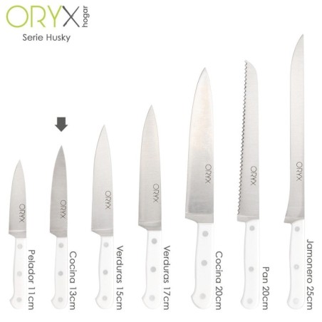 Cuchillo Husky Cocina 13 cm. Hoja Acero Inoxidable, Cuchillo Carne, Cuchillo Pescado, Cuchillo Chef, Mango Ergonómico Blanco