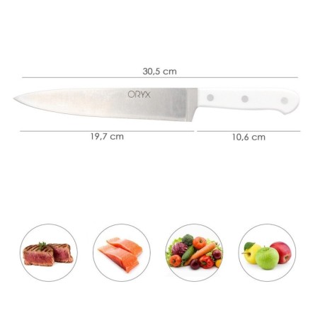 Cuchillo Husky Cocina 20 cm. Hoja Acero Inoxidable, Cuchillo Carne, Cuchillo Pescado, Cuchillo Chef, Mango Ergonómico Blanco