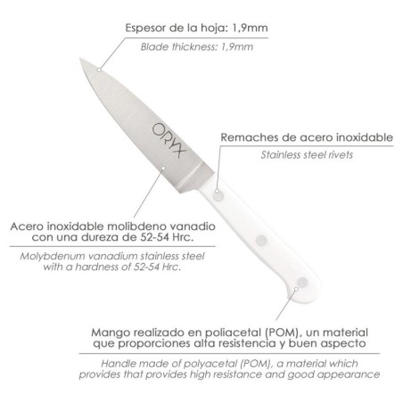 Cuchillo Husky Cocina 20 cm. Hoja Acero Inoxidable, Cuchillo Carne, Cuchillo Pescado, Cuchillo Chef, Mango Ergonómico Blanco