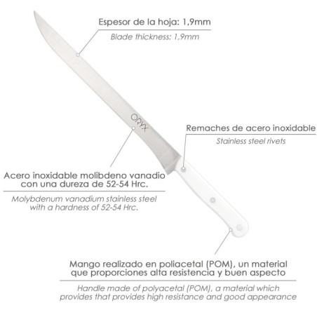 Cuchillo Husky Jamonero 25 cm. Hoja Acero Inoxidable, Cuchillo Jamón, Cuchillo Cortar Jamón Mango Ergonómico Blanco