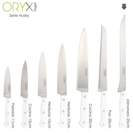 Cuchillo Husky Jamonero 25 cm. Hoja Acero Inoxidable, Cuchillo Jamón, Cuchillo Cortar Jamón Mango Ergonómico Blanco