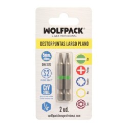 Puntas Destornillador Largo Plano 5 mm. (2 Piezas). Acero S2 al Cromo Vanadio. Puntas Hexagonales, Destorpuntas,