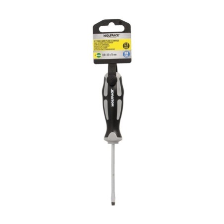 Destornillador Plano Estampado Acero S2 Mango TPR Bimaterial. Medida 0,8 x Diámetro 4,0 x 75 mm. DIN5265